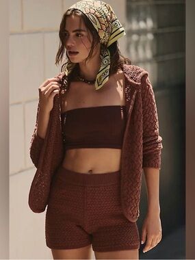 Free People free-est Laguna Love Sweater Set Brownstone Medium NWOT